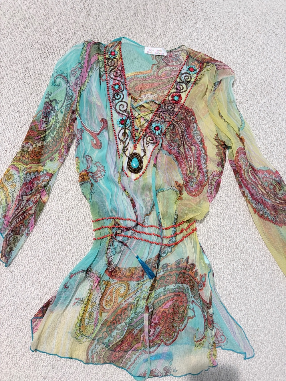 Saint Barth Stock Exchange Beaded Paisley Tunic Mini Dress